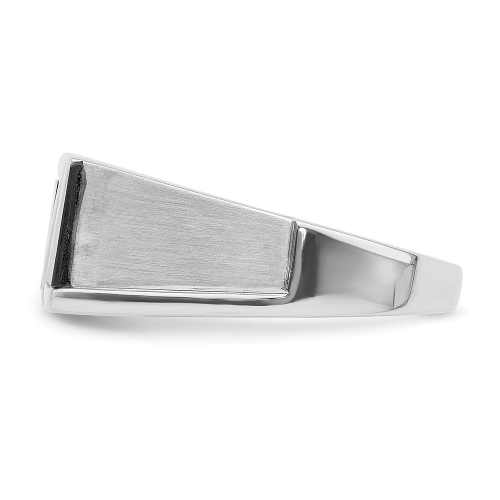 14k White Gold Polished and Satin Triangle Onyx and 1/6 carat Diamond Mens Ring
