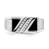 14k White Gold Polished and Satin Triangle Onyx and 1/6 carat Diamond Mens Ring