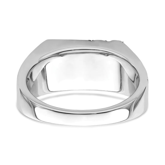 14k White Gold Polished and Satin Triangle Onyx and 1/6 carat Diamond Mens Ring