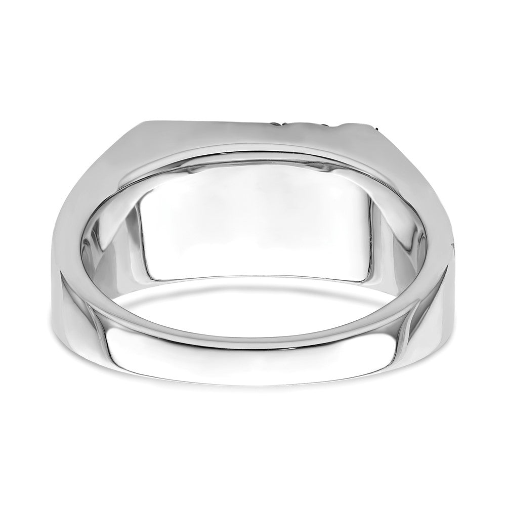 14k White Gold Polished and Satin Triangle Onyx and 1/6 carat Diamond Mens Ring