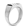 14k White Gold Polished and Satin Triangle Onyx and 1/6 carat Diamond Mens Ring