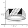 14k White Gold Polished and Satin Triangle Onyx and 1/6 carat Diamond Mens Ring
