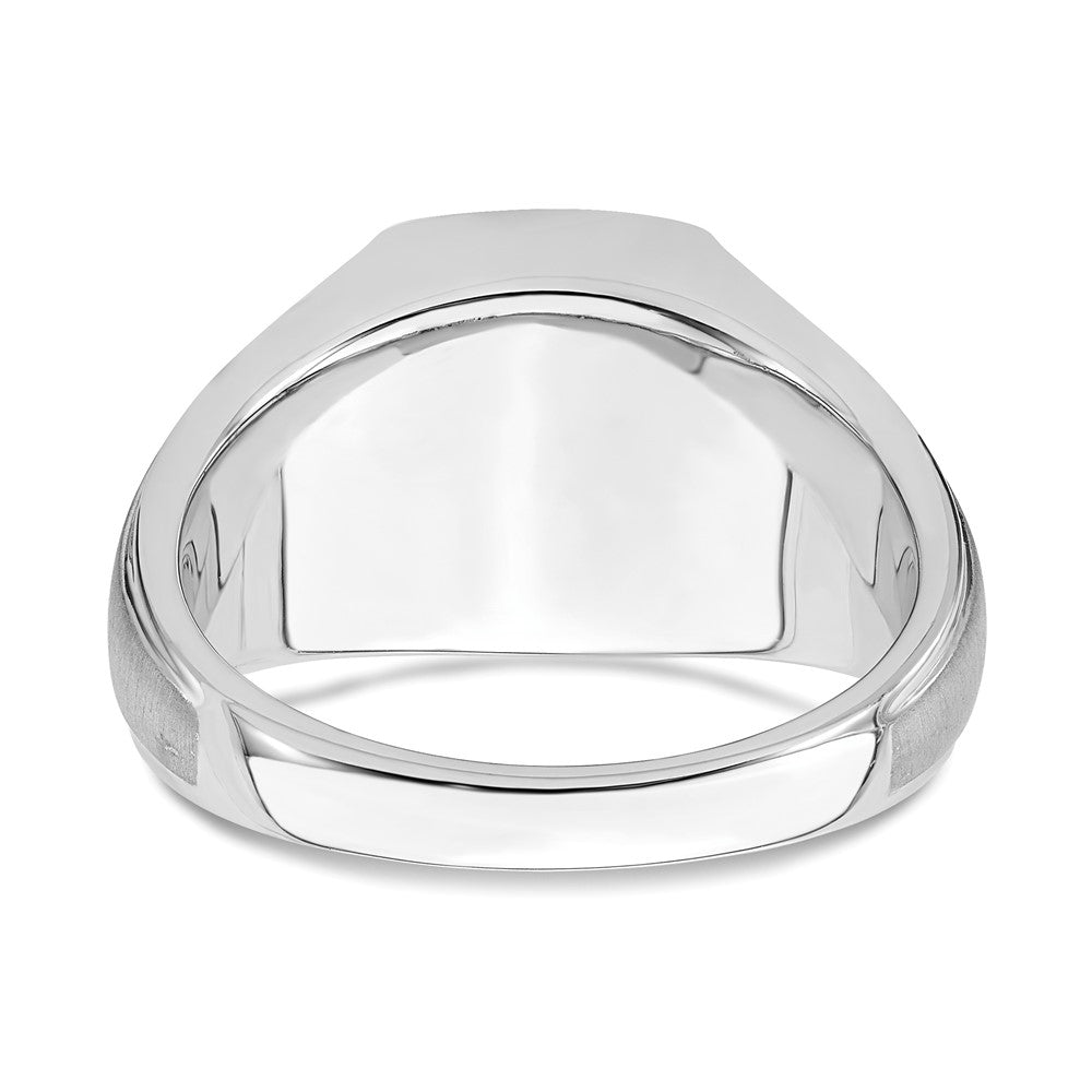 14k White Gold Polished and Satin Cushion Onyx 1/15 carat Diamond Mens Ring