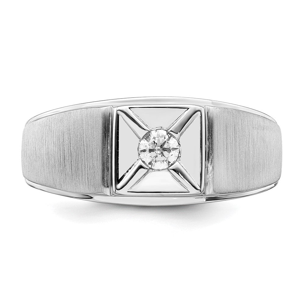 14k White Gold Polished and Satin 1/6 carat Diamond Mens Ring