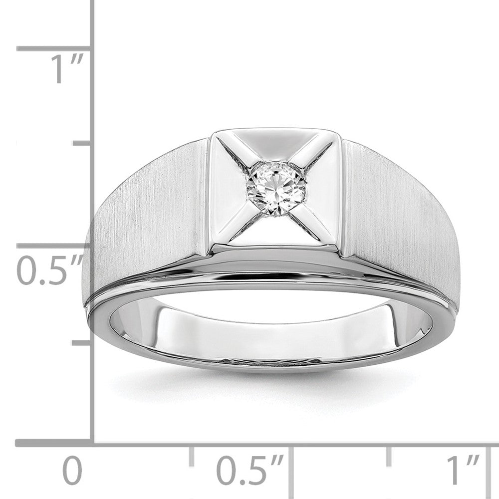 14k White Gold Polished and Satin 1/6 carat Diamond Mens Ring