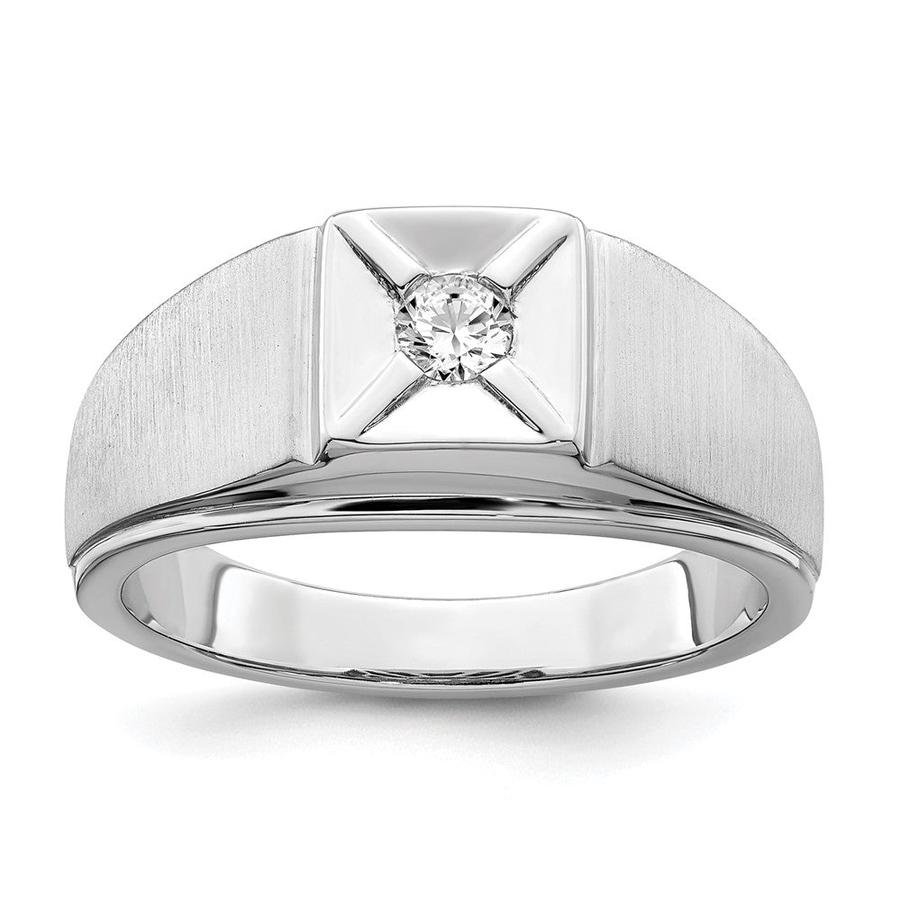 14k White Gold Polished and Satin 1/6 carat Diamond Mens Ring