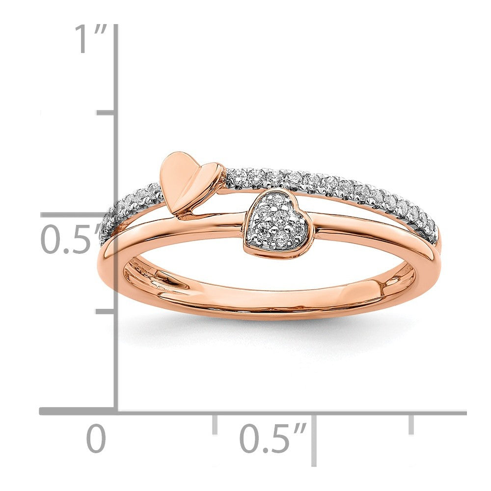 14k Rose Gold Polished 1/8 carat Diamond Two Hearts Ring
