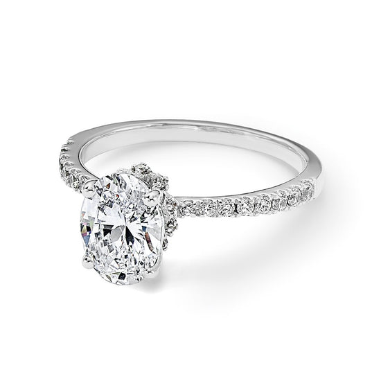 14k White Gold (Holds 1.5 carat (8.8x6.5mm) Oval Center) 1/4 carat Diamond Semi-Mount Engagement Ring