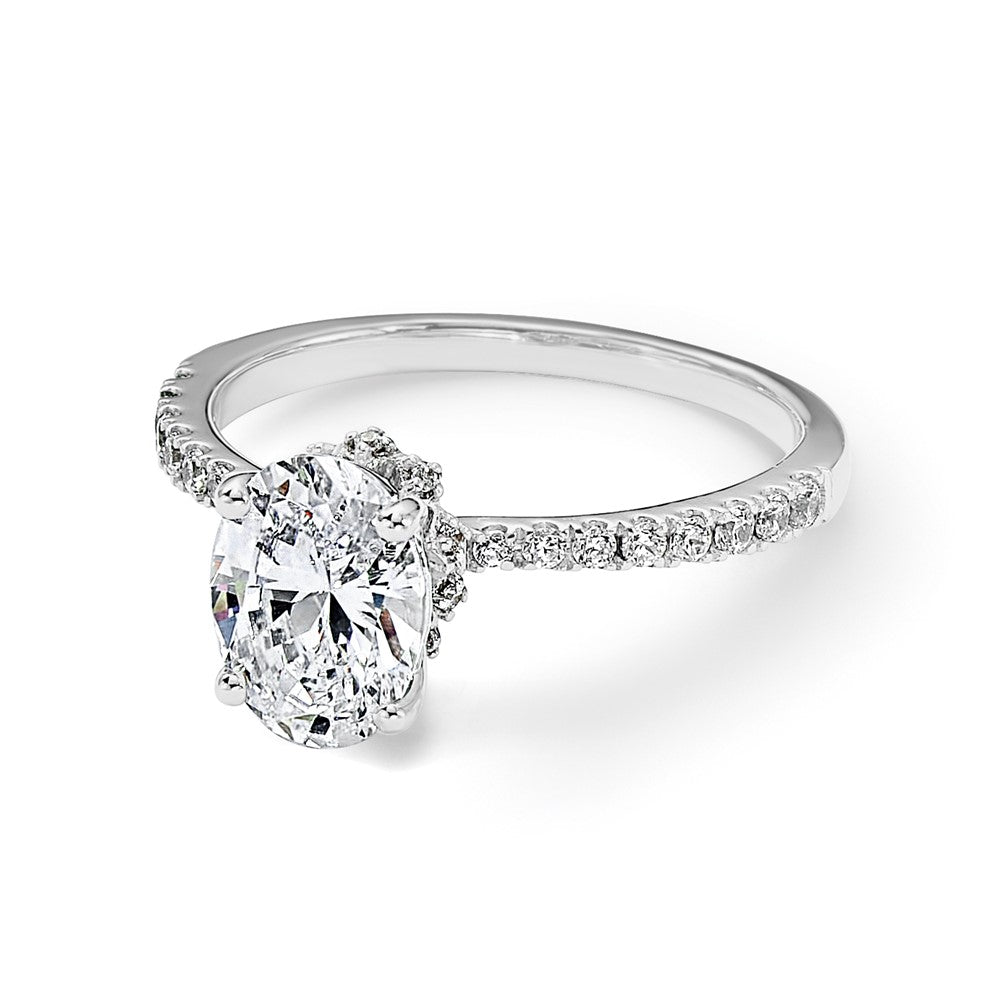14k White Gold (Holds 1.5 carat (8.8x6.5mm) Oval Center) 1/4 carat Diamond Semi-Mount Engagement Ring