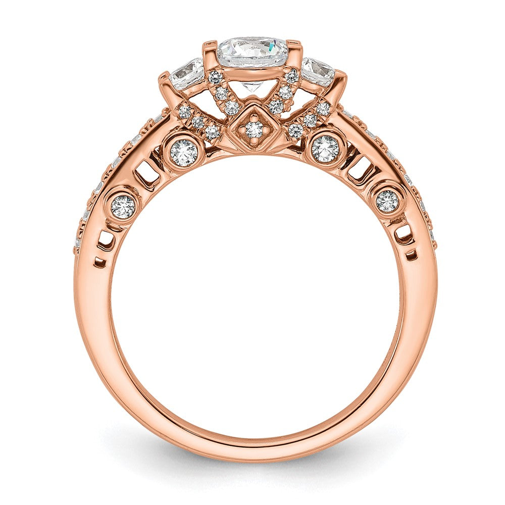 14k Rose Gold Three Stone Diamond Semi-Mount Including 2-3.1mm Side Stones Engagement Ring