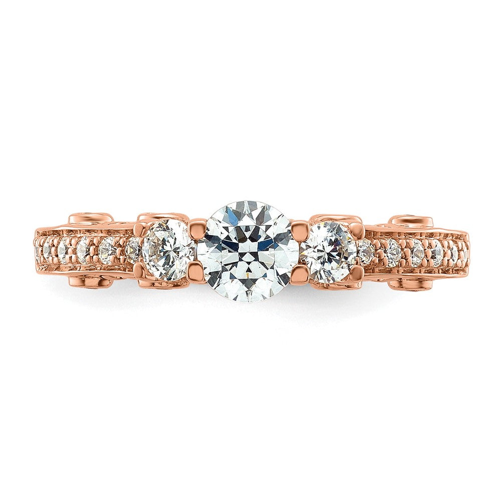 14k Rose Gold Three Stone Diamond Semi-Mount Including 2-3.1mm Side Stones Engagement Ring