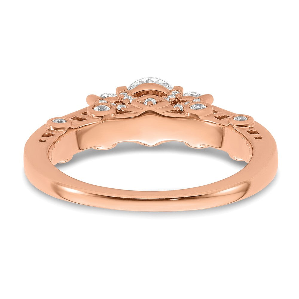 14k Rose Gold Three Stone Diamond Semi-Mount Including 2-3.1mm Side Stones Engagement Ring