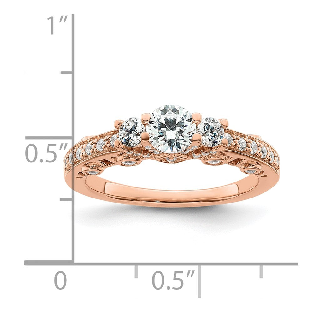 14k Rose Gold Three Stone Diamond Semi-Mount Including 2-3.1mm Side Stones Engagement Ring