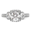 14K White 3-Stone Plus (Holds 1 carat (6.5mm) Round Center) Halo Semi-Mount Diamond Engagement Ring