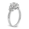 14K White 3-Stone Plus (Holds 1 carat (6.5mm) Round Center) Halo Semi-Mount Diamond Engagement Ring