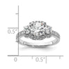 14K White 3-Stone Plus (Holds 1 carat (6.5mm) Round Center) Halo Semi-Mount Diamond Engagement Ring