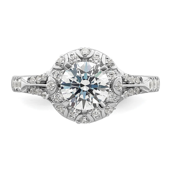 14k White Gold 1/3 carat Lab Grown Diamond VS/SI+ G+ 1 carat Center Round Semi Mount Halo Engagement Ring
