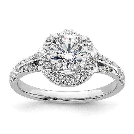 14k White Gold 1/3 carat Lab Grown Diamond VS/SI+ G+ 1 carat Center Round Semi Mount Halo Engagement Ring