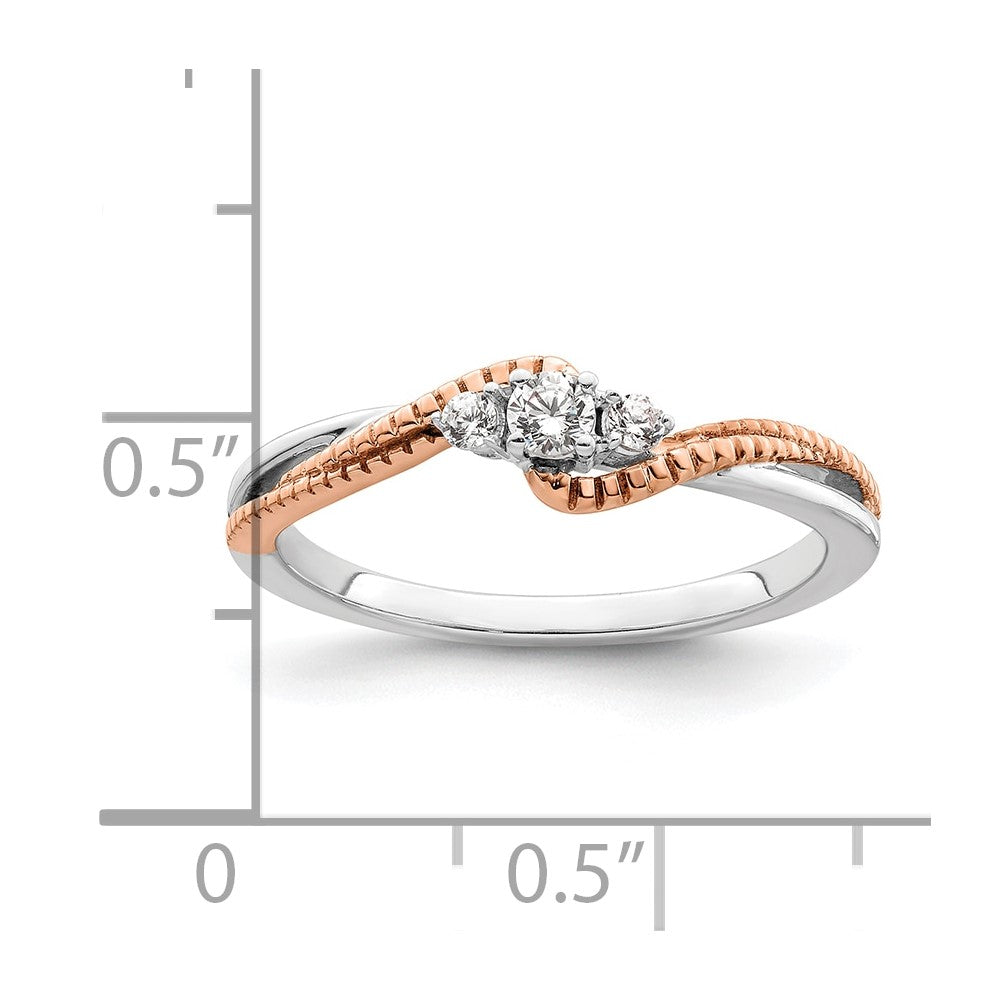 First Promise 14k White and Rose Gold 3-Stone 1/8 carat Round Diamond Complete Promise/Engagement Ring