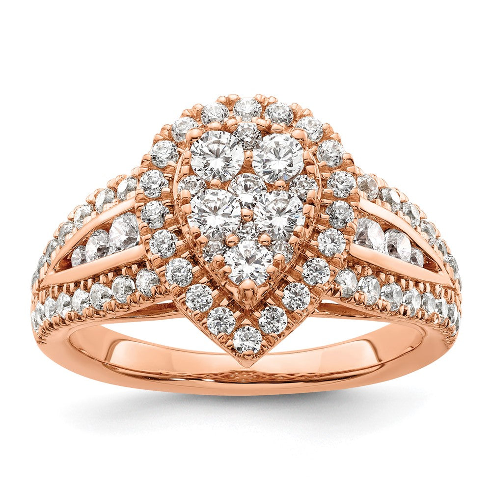 14k Rose Gold 1 1/4 carat Lab Grown Diamond VS/SI+ G+ Complete Cluster Engagement Ring