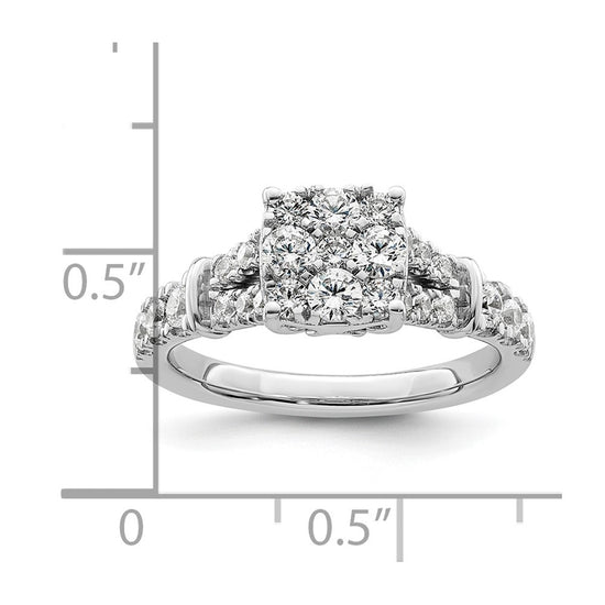 14k White Gold 1 carat Lab Grown Diamond VS/SI+ G+ Complete Cluster Engagement Ring