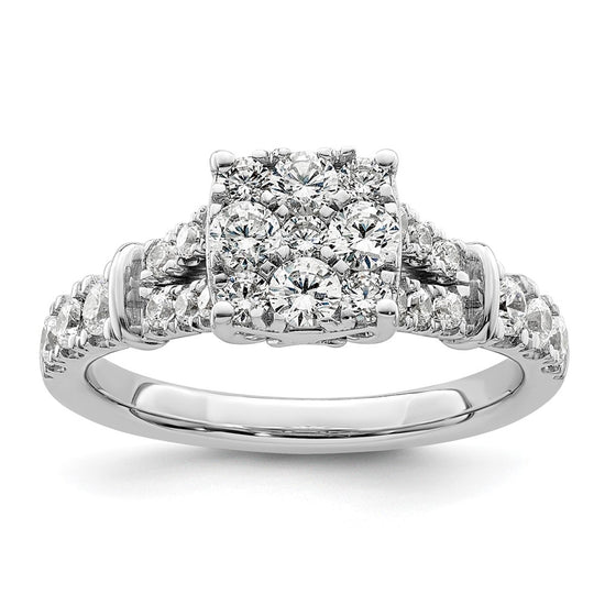 14k White Gold 1 carat Lab Grown Diamond VS/SI+ G+ Complete Cluster Engagement Ring