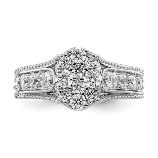 14k White Gold 1 carat Lab Grown Diamond VS/SI+ G+ Complete Cluster Engagement Ring