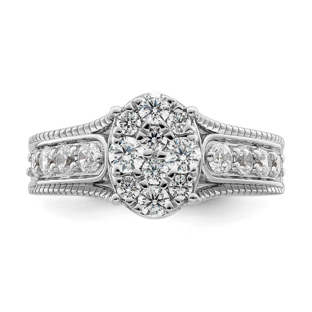 14k White Gold 1 carat Lab Grown Diamond VS/SI+ G+ Complete Cluster Engagement Ring