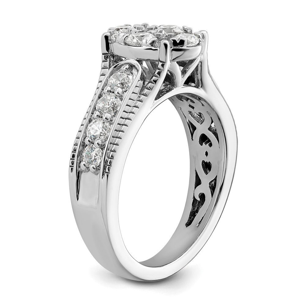 14k White Gold 1 carat Lab Grown Diamond VS/SI+ G+ Complete Cluster Engagement Ring