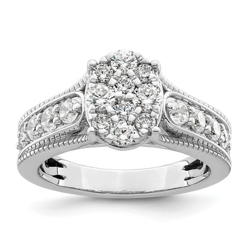 14k White Gold 1 carat Lab Grown Diamond VS/SI+ G+ Complete Cluster Engagement Ring