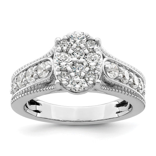 14k White Gold 1 carat Lab Grown Diamond VS/SI+ G+ Complete Cluster Engagement Ring