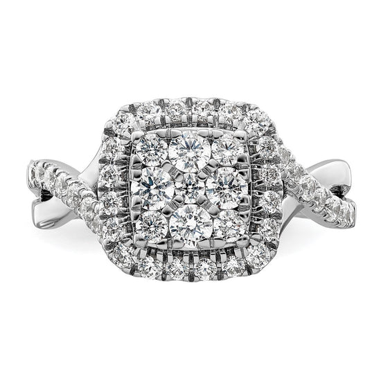 14k White Gold 1 carat Lab Grown Diamond VS/SI+ G+ Complete Cluster Engagement Ring