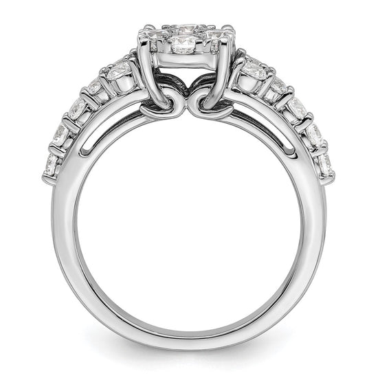 14k White Gold 1 carat Lab Grown Diamond VS/SI+ G+ Complete Cluster Engagement Ring