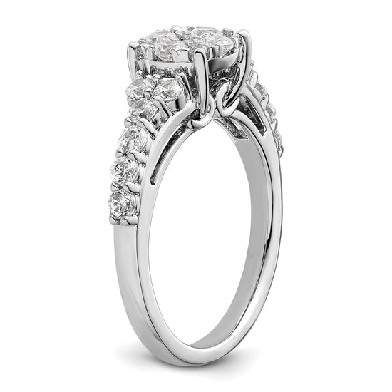 14k White Gold 1 carat Lab Grown Diamond VS/SI+ G+ Complete Cluster Engagement Ring