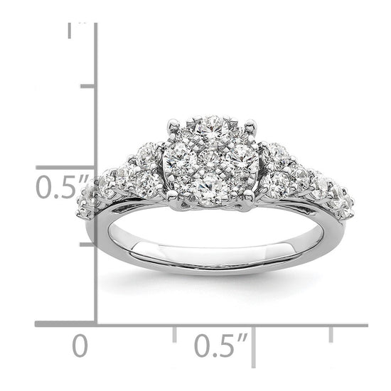 14k White Gold 1 carat Lab Grown Diamond VS/SI+ G+ Complete Cluster Engagement Ring
