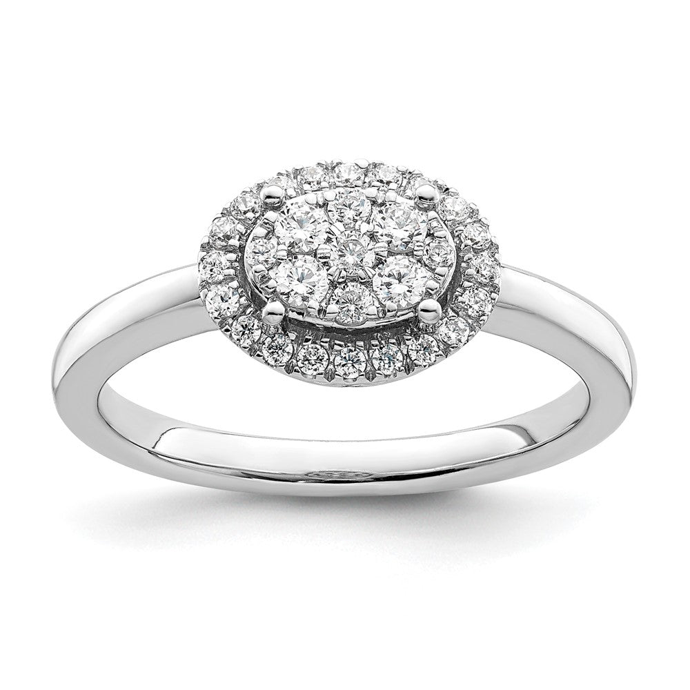14k White Oval Halo Cluster 1/3 carat Diamond Complete Engagement Ring