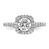 14K White Gold Halo Plus (Holds 1 carat (6.5mm) Round Center) 1/2 carat Diamond Semi-mount Engagement Ring