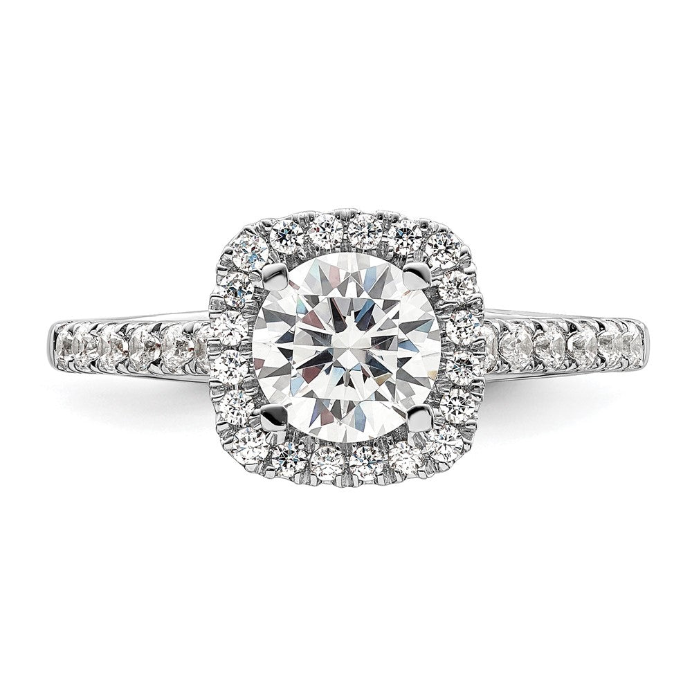 14K White Gold Halo Plus (Holds 1 carat (6.5mm) Round Center) 1/2 carat Diamond Semi-mount Engagement Ring