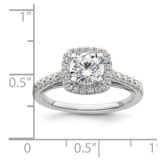 14K White Gold Halo Plus (Holds 1 carat (6.5mm) Round Center) 1/2 carat Diamond Semi-mount Engagement Ring