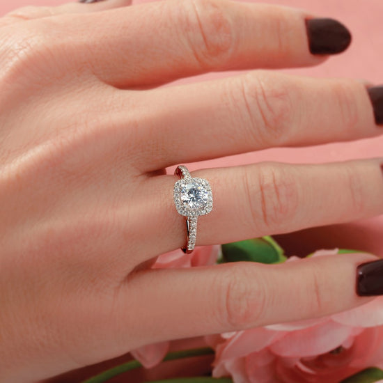 14K White Gold Halo Plus (Holds 1 carat (6.5mm) Round Center) 1/2 carat Diamond Semi-mount Engagement Ring