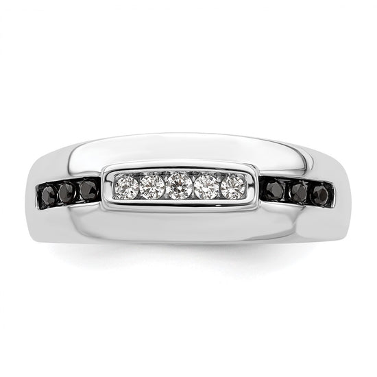 14K White Gold 1/4 carat White and Black Diamond Complete Men's Ring