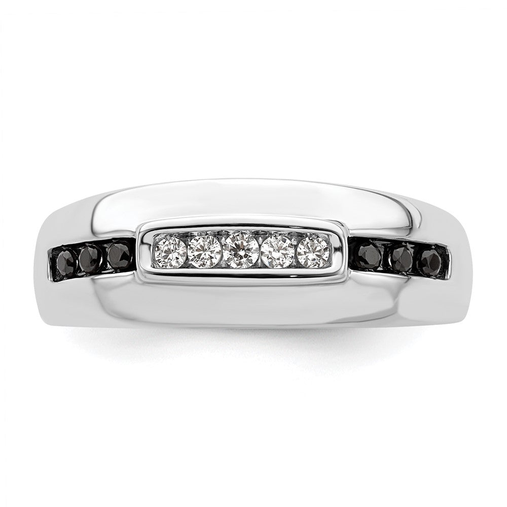 14K White Gold 1/4 carat White and Black Diamond Complete Men's Ring