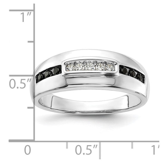 14K White Gold 1/4 carat White and Black Diamond Complete Men's Ring
