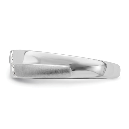 14K White Gold 3-Stone Satin and Polished 1/20 carat Diamond Complete Men's Band