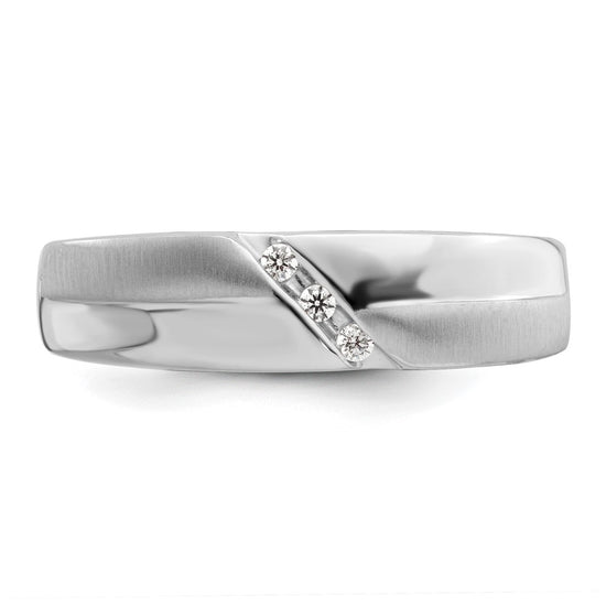 14K White Gold 3-Stone Satin and Polished 1/20 carat Diamond Complete Men's Band