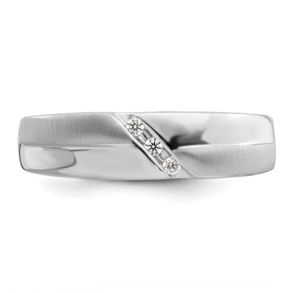 14K White Gold 3-Stone Satin and Polished 1/20 carat Diamond Complete Men's Band