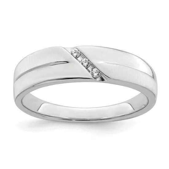14K White Gold 3-Stone Satin and Polished 1/20 carat Diamond Complete Men's Band