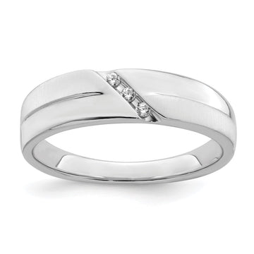 14K White Gold 3-Stone Satin and Polished 1/20 carat Diamond Complete Men's Band