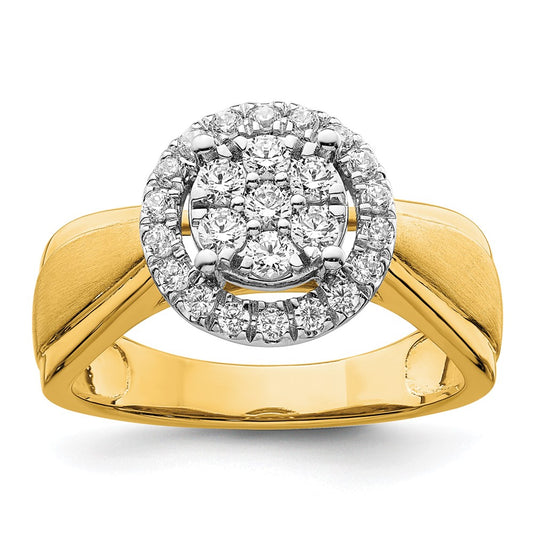 14k Two-tone 1/2 carat Lab Grown Diamond VS/SI+ G+ Complete Cluster Engagement Ring