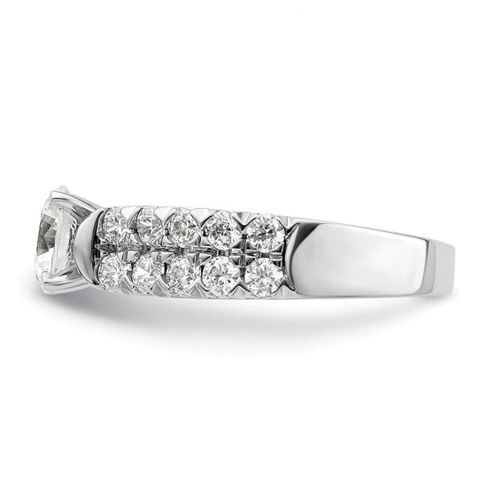 14k White Gold 1 1/10 carat Lab Grown Diamond VS/SI+ G+ 1 carat Center Round Semi Mount Shared Prong Engagement Ring